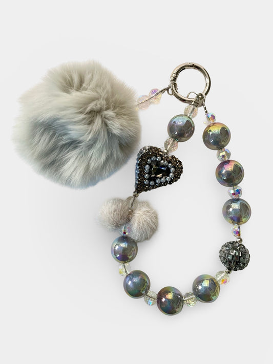 Grey Pom Phone charm