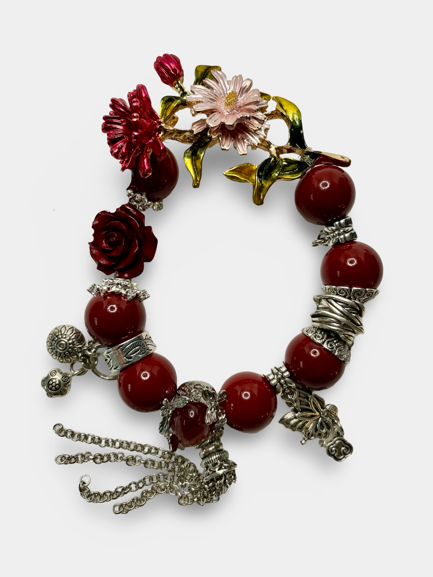 Flower Charm Cinnabar bracelet