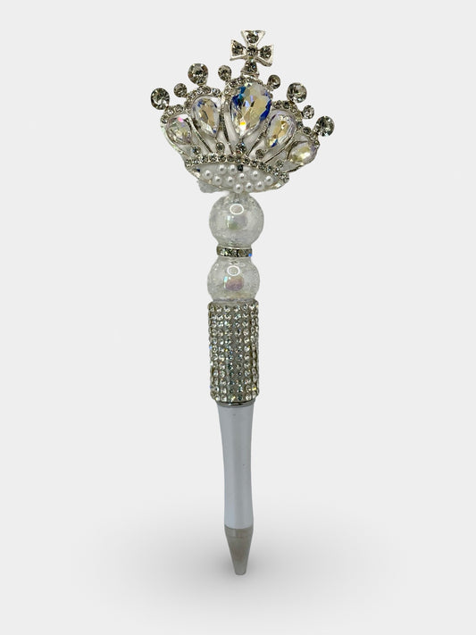 White Diamond & Pearl Crown Pen