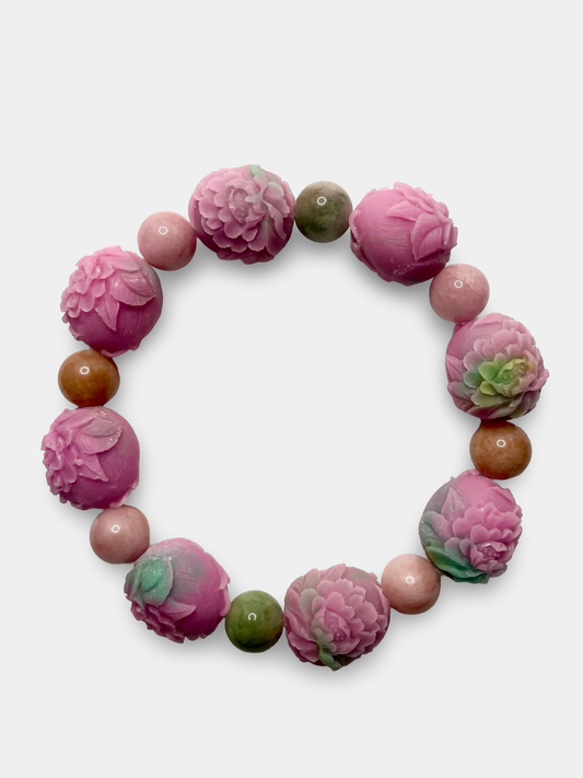 Carved Peony Bead Bracelet