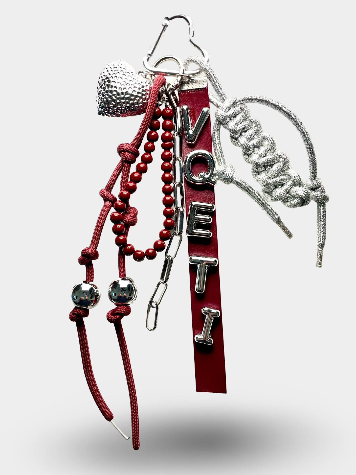 Silver and Deep Red Bag Lanyard